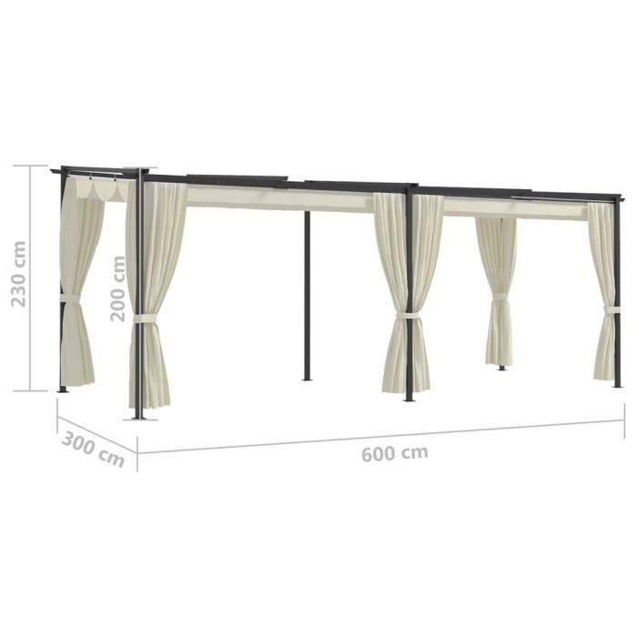 L-26447-Pwshymi-Tonnelle avec rideaux 3x6 m Crème Acier - Cdiscount Jardin