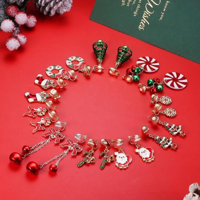 2 Paires De Boucles D'oreilles Festives Noël - Accessoires Déco De Fête En Plastique Et Fer