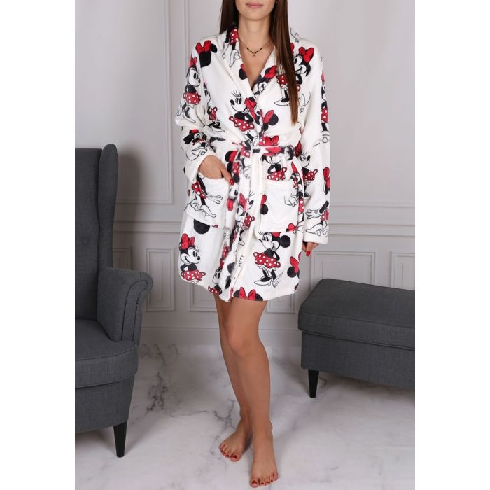 DISNEY Minnie Mouse Blanc, peignoir pour FEMME avec ceinture