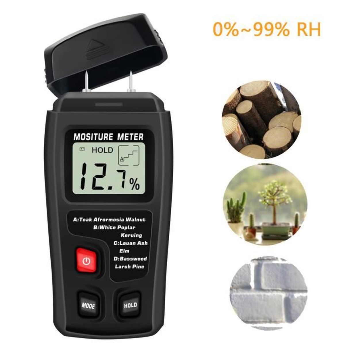 Kcnsieou Humidimètre numérique portable pour bois de chauffage et papier 0-99,9 % 
