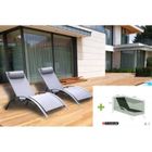 CHALET & JARDIN Lot de 2 bains de soleil MONACO - Gris (transat) + 1 Bâche de protection TITANIUM