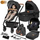 Poussette combinée 3en1 LIONELO Amber - Pack poussette canne, Nacelle, Siege auto, sac et accessoires - Gris foncé