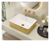 MEJE Lavabo de salle de bain rectangulaire de luxe à rayures dorées de 48 cm – Au-dessus du comptoir – Céramique
