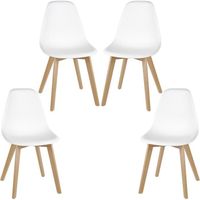 Lot de 4 chaises blanches - Design Scandinave - Salle à Manger - Bois massif - Plastique et résine