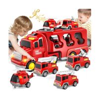 Jouets de Camion de Pompiers pour 1 2 3 4 5 6 Ans garçons Toddler, 5 en 1 Kids Carrier Toy Birthday, Auto Friction Power Toys with L
