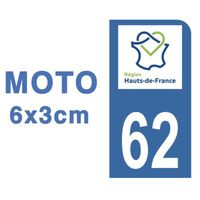 Autocollants Stickers plaque immatriculation scooter moto département 62 Pas-de-Calais Logo Région Hauts-de-France