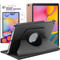 Etui rotatif en simili cuir + verre trempé pour tablette Samsung Galaxy Tab A 10.1 (2019) SM-T510 SM-T515  - Noir - Yuan Yuan