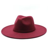 56-59cm - Rouge de vin (6) - 9.5 CM hommes grand large bord laine feutre Fedora chapeau hiver Gentleman éléga