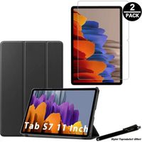 Coque Smart Noir Premium pour Samsung Galaxy Tab S7 Plus 12.4" 2020 SM-T970/T975 + 2 vitres de protection avec Stylet Toproduits®