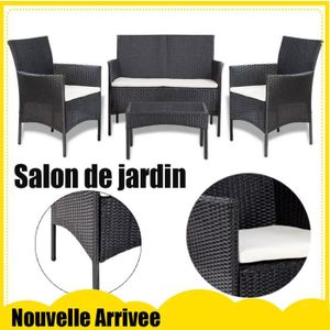Ensemble table et chaise de jardin Salon de jardin FAFEICY - Résine tressée noire - 4