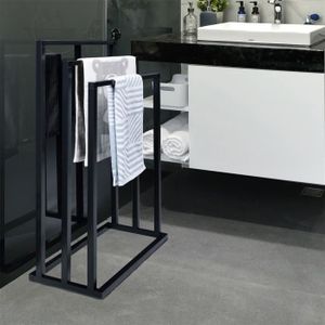PORTE SERVIETTE Porte-serviettes sur pied KUNO portant pour vêtements et linge de salle de bain avec 3 niveaux d'étendage, structure en métal noir 