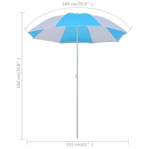 PARASOL KIMISS Parasol de plage Bleu et blanc 180 cm Tissu-LEF