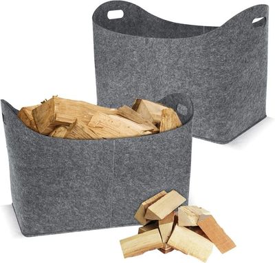 Lot De 4 Paniers à Bois En Feutre YUENFONG - 50x25x25 Cm - Portable Et Pliable - Gris - Capacité 60kg