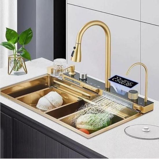 ÉVIER CUISINE INOX 304 AVEC CASCADE ET AFFICHAGE NUMÉRIQUE - NEUF