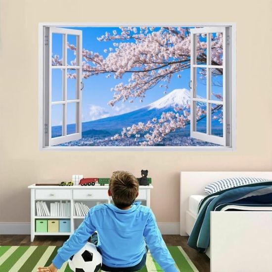 Sticker Mural 3D Effet Trompe-l'oeil Fleurs De Cerisier Blanc - Dimensions 83x204cm, Autocollant Vinyle Pour Porte - 3