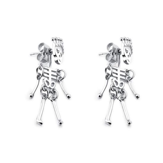Boucles D'oreilles Homme Punk - Tête De Mort Crâne Avec Zircon - Acier Inoxydable Noir/argent - Avec Sac Cadeau