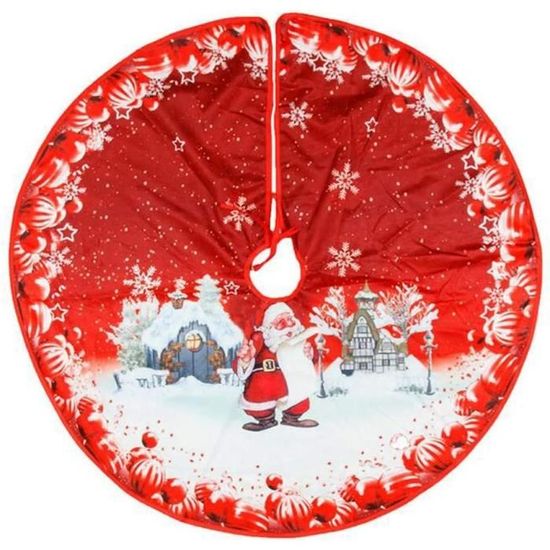 Jupe De Sapin De Noël 92cm - Couvre-pied Rond Motif Renne - Tissu Peluche Réversible - Pour Arbre Naturel Ou Artificiel - Décoration Intérieure/extérieure
