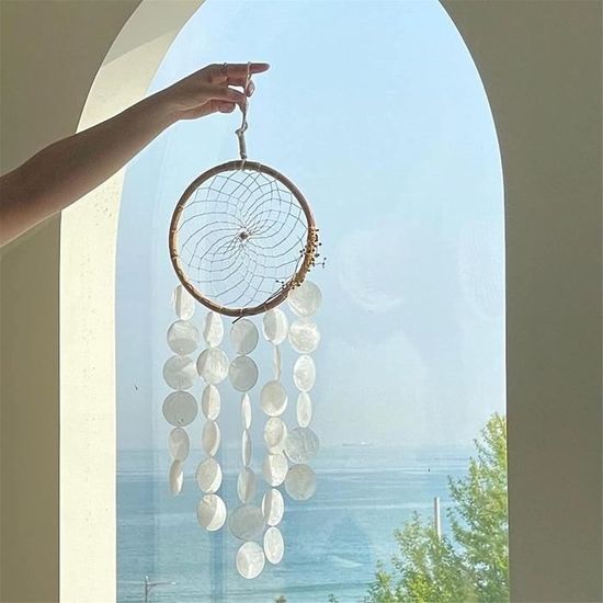 Attrape-rêves carillon en nacre blanc naturel coquillage capiz guirlande carillon  décoration de fenêtre mobile pour fenêtre, mur - Cdiscount Maison