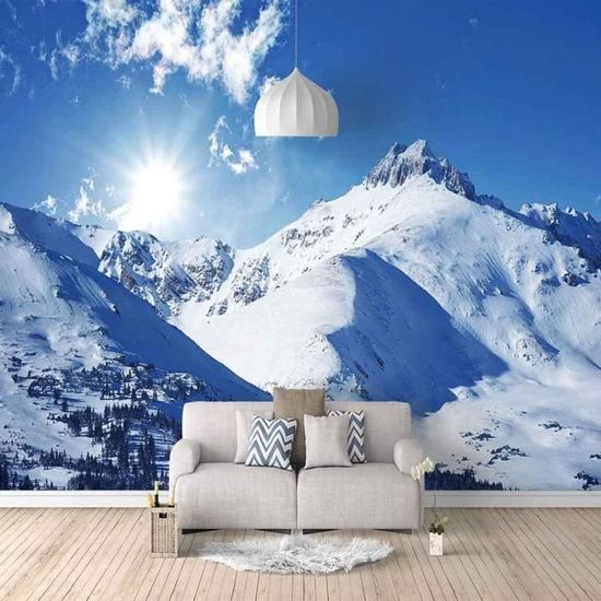 YYDSBD Snow Mountain Lake Papier peint autocollant 3D amovible pour salon, chambre à coucher, salle de jeux, 365 x 254 cm