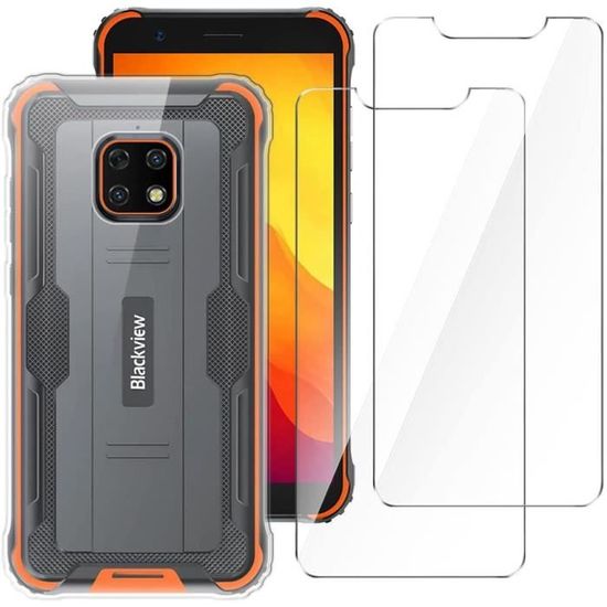 Coque Souple TPU + 2 Verres Trempés Pour Blackview Fort 1 (6.56") - Noir - Protection Anti-choc, Anti-rayures