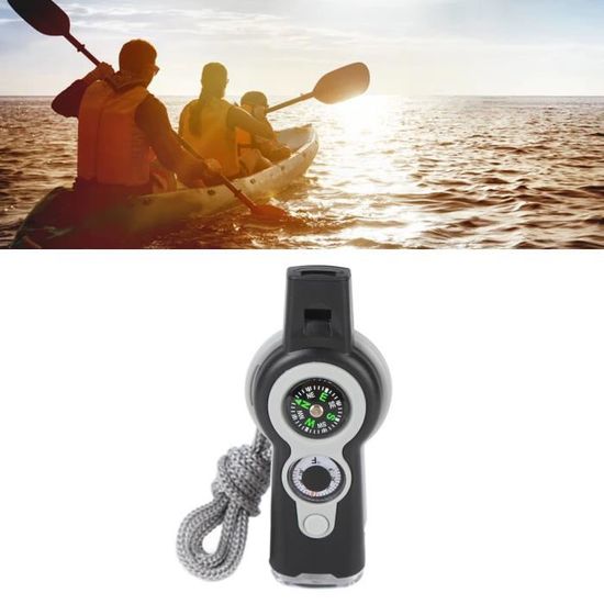 Sifflet De Survie Multifonction 7 En 1 Equlup - Boussole, Thermomètre, Lampe LED, Loupe, Miroir & Cordon Pour Randonnée, Camping, Kayak