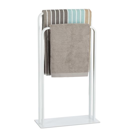 Porte-serviettes Sur Pied Design U 2 étagères - En Bois Et Acier, Dimensions 86x45x19 Cm, Couleur Nature