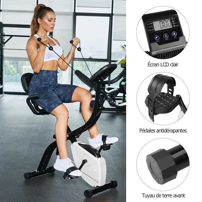 AKALNNY Vélo d'Appartement Pliable Entraînement Vélo d'Intérieur Machines Fitness 10 Niveaux de Résistance Charge Max.150kg - Blanc