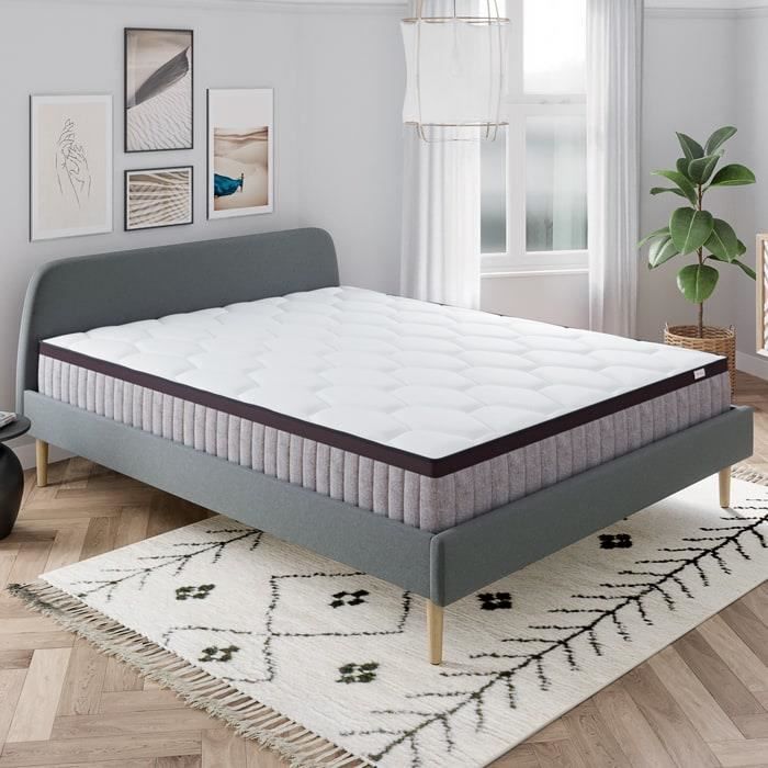 Ensemble matelas ressorts 140X190 Spring Memo Royal + Lit gris foncé + sommier à lattes - Mousse mémoire + ressorts - Hbedding