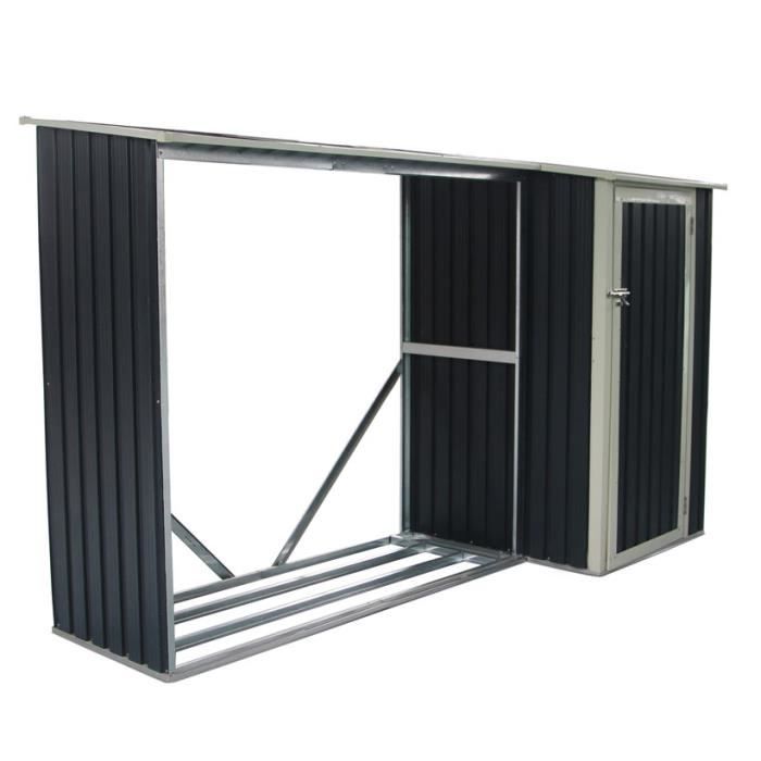 Abri bûches en métal gris anthracite + remise
