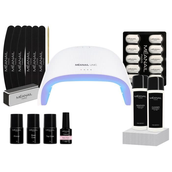 Kit vernis semi-permanent manucure débutant - Lampe UV -1 vernis nude + Primer + Base/top coat 2n1 - Remover & Cleaner KIT ESSENTIEL