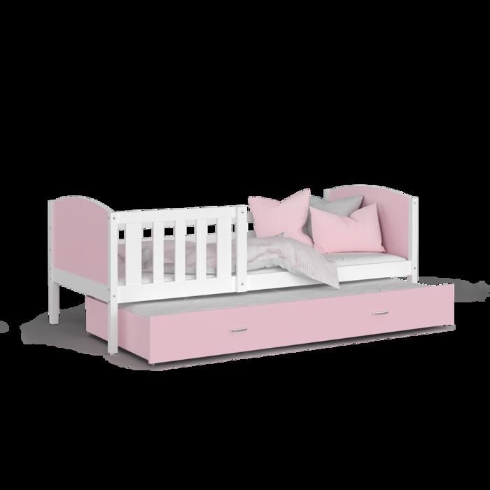 LIT Gigogne Tomy 90x190 blanc-rose livré avec sommier, tiroir et matelas de 7cm OFFERT. Blanc-rose