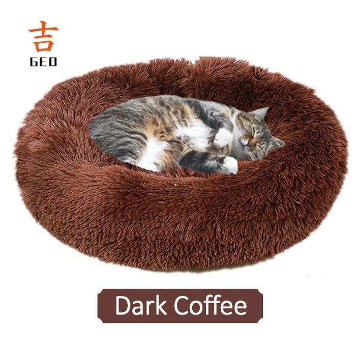 Corbeilles,Peluche ronde chat lit maison vaste tapis coussin doux chaud calmant lit de - Type Dark Coffee-XXL-Diameter 90cm