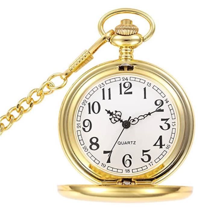 Montre de poche Vintage montre de poche à quartz lisse montre classique Fob avec chaîne courte pour hommes femmes