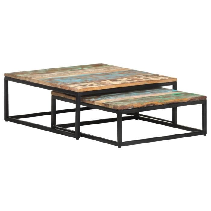 &PRO152973 Lot de 2 Table basse gigognes Table d'appoint pour la Maison Bois de récupération massif Contemporain Décor