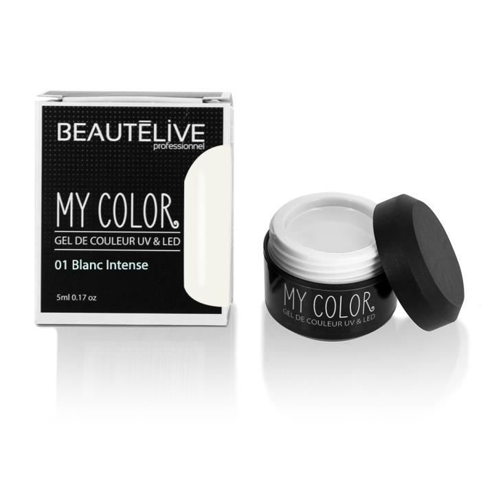 Beautélive Gel de couleur ongles UV et LED 01 - Blanc Intense , Pot 5ml