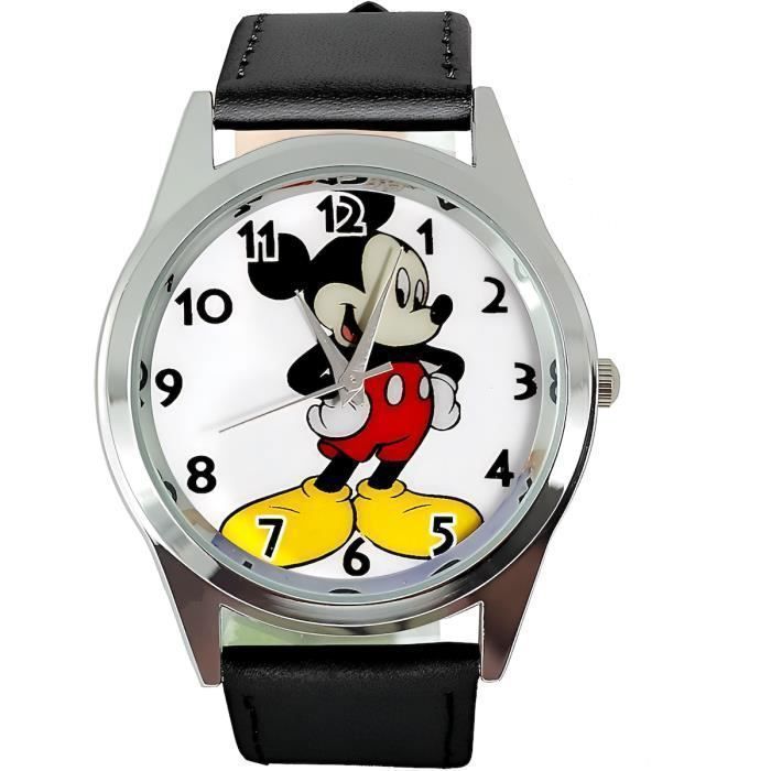 Montre Mickey Cuir Noir et Acier Inoxydable 316 L
