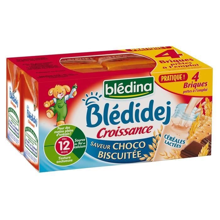 BLEDINA : Blédidej - Céréales lactées choco-biscuité dès 12 mois 4 x 250 ml