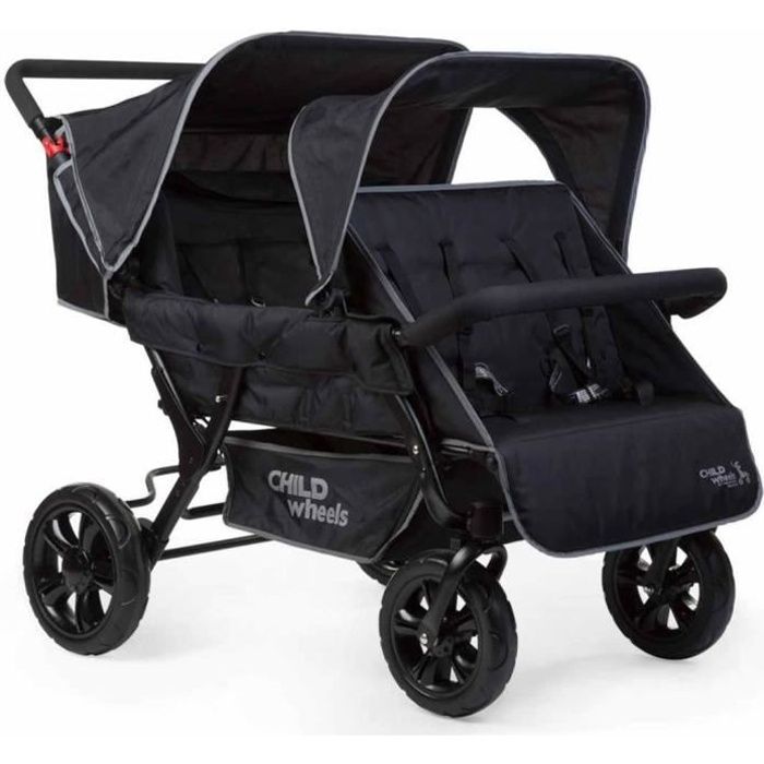 CHILDHOME Poussette pour 4 enfants Noir CWTB2