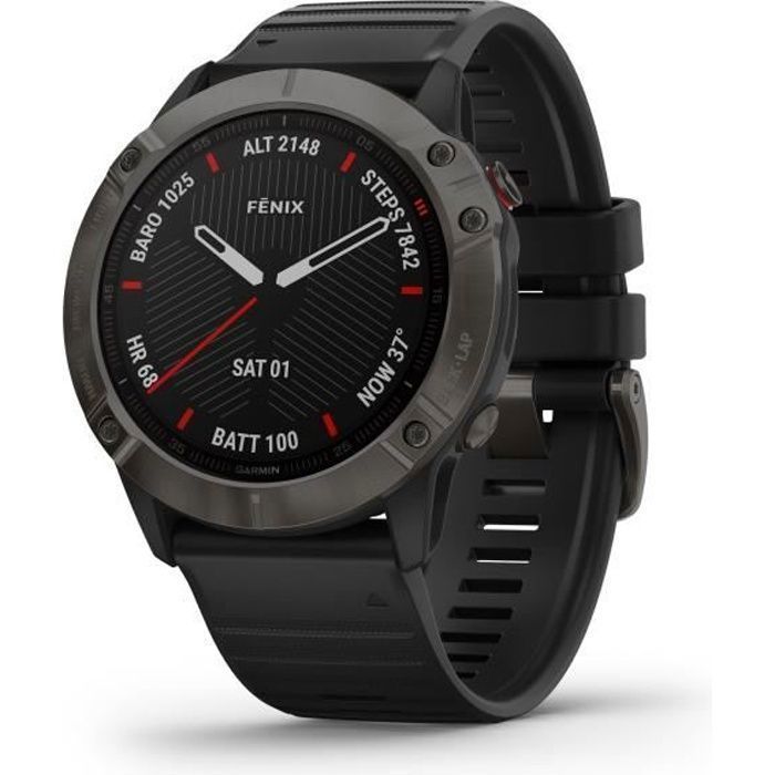 Garmin Fenix 6X Sapphire, carbon Gray DLC avec bracelet noir
