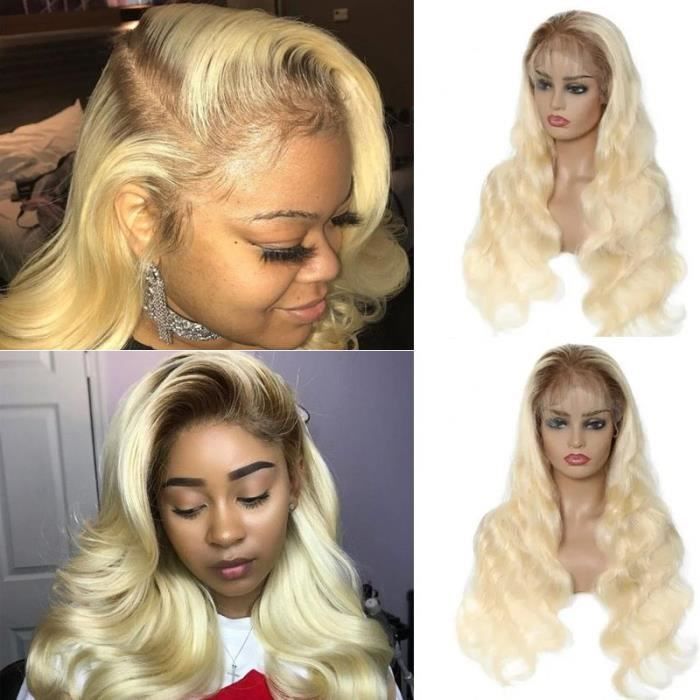 Perruque Full Lace Wigs T4 / 613 Ombre Blonde Vague de corps de cheveux humains 24 Pouces