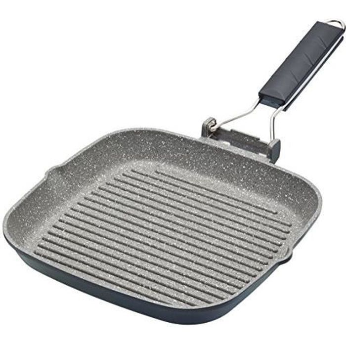 Kitchencraft Masterclass Anti-adhésif Induction Poêle Grill avec poignée Pliable, 20 cm (20,3 cm) - Noir, Aluminium, MCMFHGP2