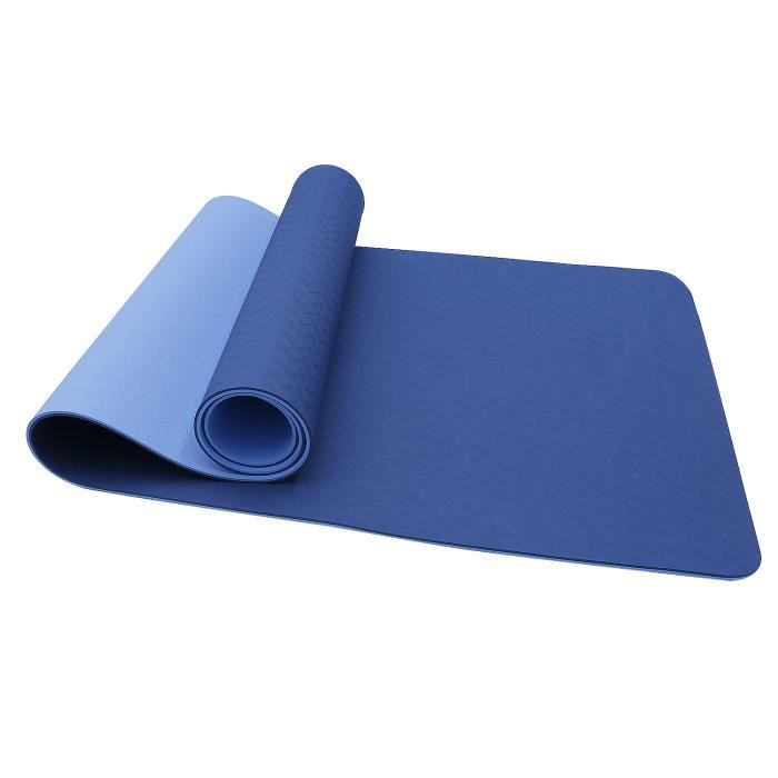 Oudort Tapis de Yoga en TPE, Antidérapant et Durable, Tapis de Sol Fitness, Tapis de sport avec Sangle de Transport - Bleu
