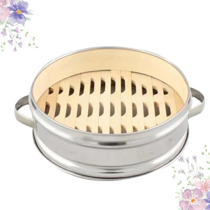 Panier à vapeur en acier inoxydable à deux poignées Support à à fond en bambou Boîte à portable pour AUTOCUISEUR - COCOTTE MINUTE