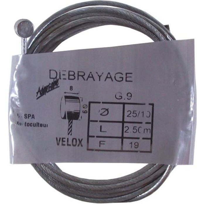 Câble de frein VESPA ou motoculteur marque VELOX mobilette vintage ADAPTABLE acier 2.5 m 2.5 mm embout
