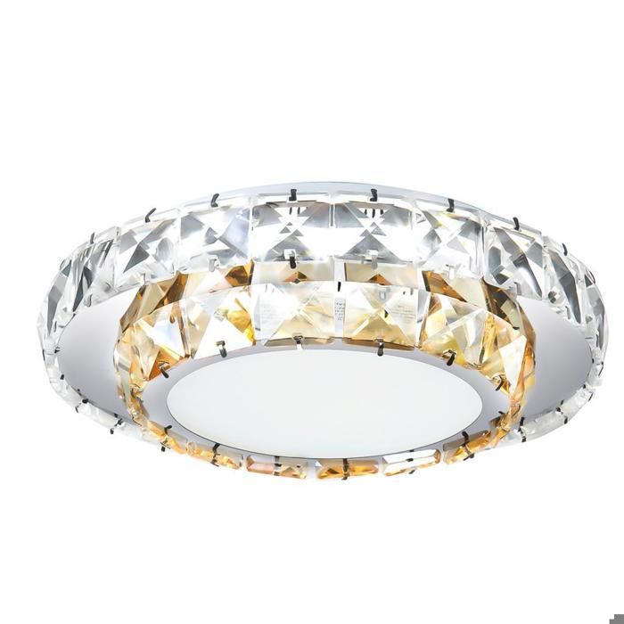 WOTTES LED Plafonnier Cristal Moderne - Design Double Rond Lampe Plafond Luminaire - pour Salon Cuisine - Blanc Froid - Ø24*24CM
