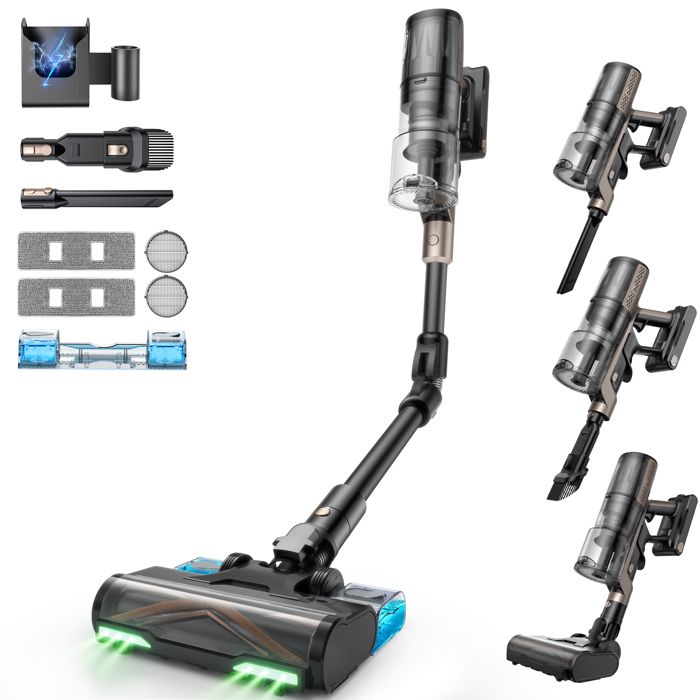 Proscenic Aspirateur balai sans fil P20 -Sec/Humide -80kPa -Réglage automatique de la puissance -70Min -Auto-Portant -GreenEye - Proscenic