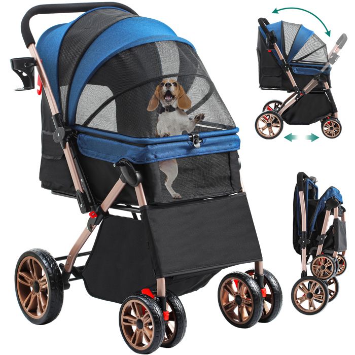 Comparer les prix de YITAHOME Poussette pour Chien Chat - avec Panier de Rangement - 4 Roulettes - Pliable - Bleu