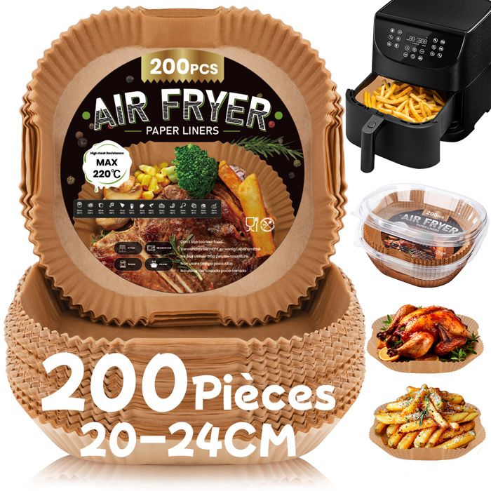 Balitta Papier cuisson air fryer - 200 pièces 20 x 24cm Food-Grade BPA gratuit pour friteuse sans huile 5 à 8 litres