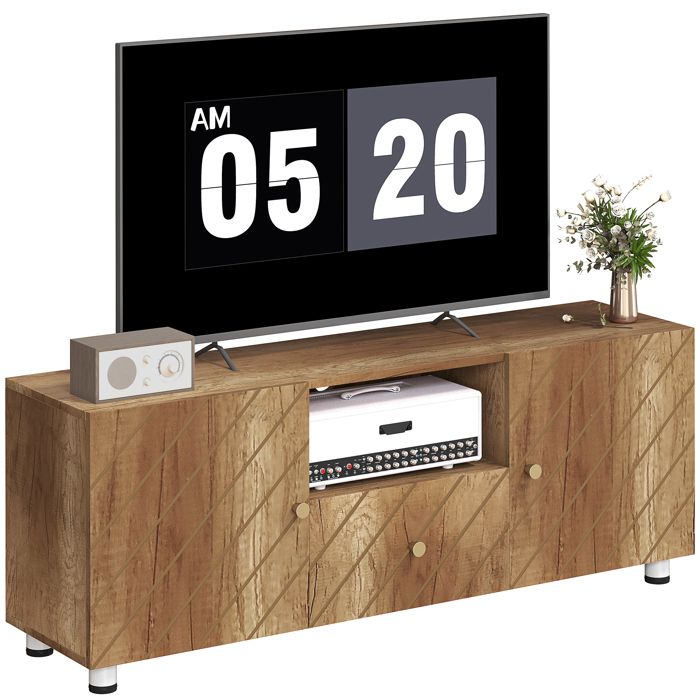 Meuble TV Suspendu 150 Cm HOMCOM - Meuble Télé Mural Pour TV Jusqu'à 65 Pouces, 3 Placards Et Étagères, Marron