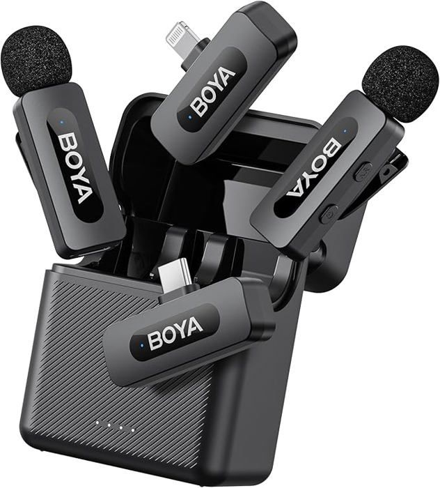 Boyamini Micro Cravate Sans Fil USB-C – Ultra Léger, Réduction Bruit IA, Voix Modifiée, 30h Autonomie – Idéal TikTok, YouTube, Vlog